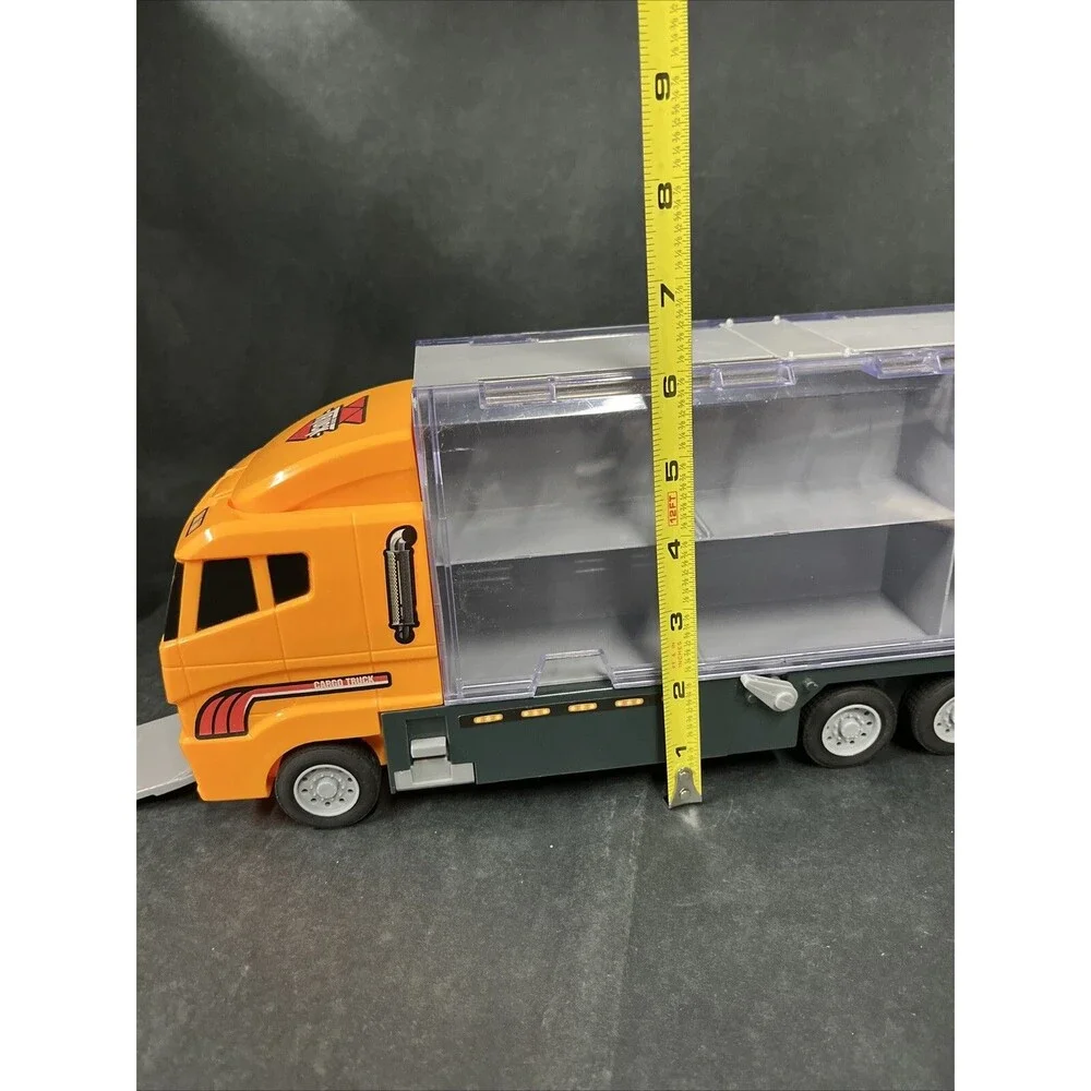 Joyin Orange Cargo Truck Semi &Trailer Holds 12 Hot Wheel Vehicles Fold Up Sides